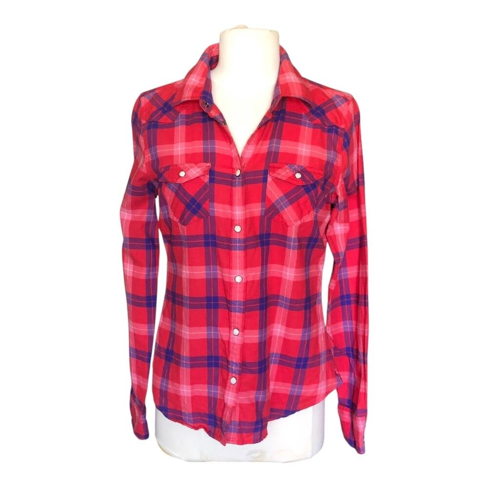 American Eagle Outfitters Plaid Button Up Shirt Red Blue Long Sleeve Small